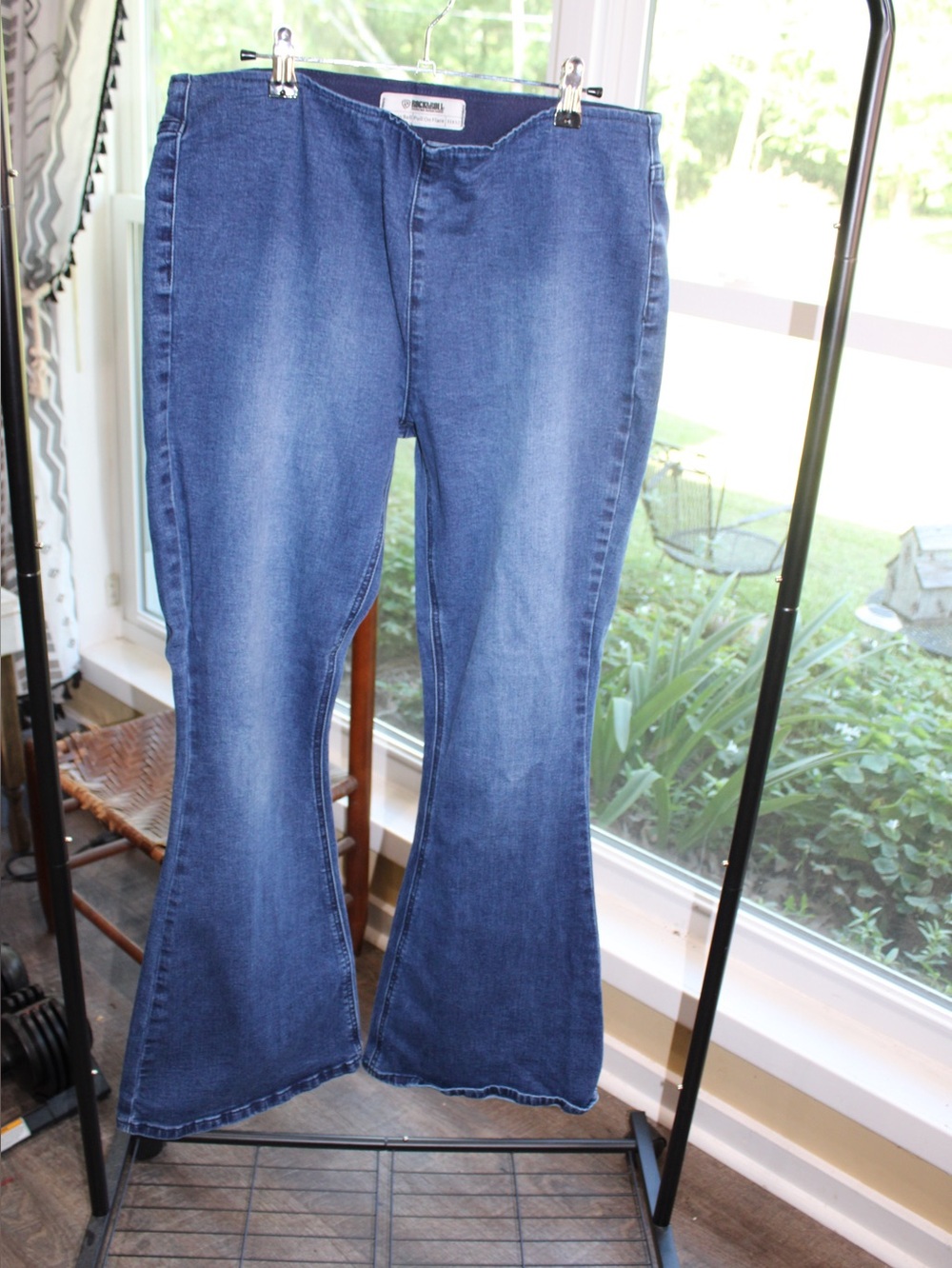 Rock & Roll Denim Pull-On Flare Jeans | 33x32 | Mid Wash Stretch Denim